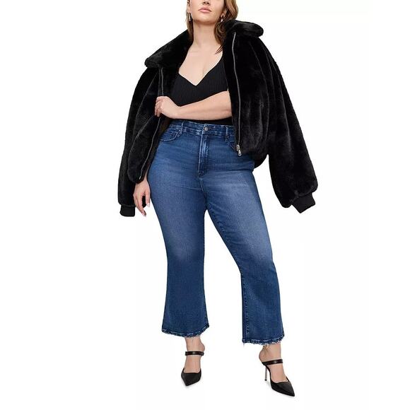 Good American Women Indigo 891 Good Legs Cropped Mini Bootcut Jeans Size 16 - Picture 3 of 6